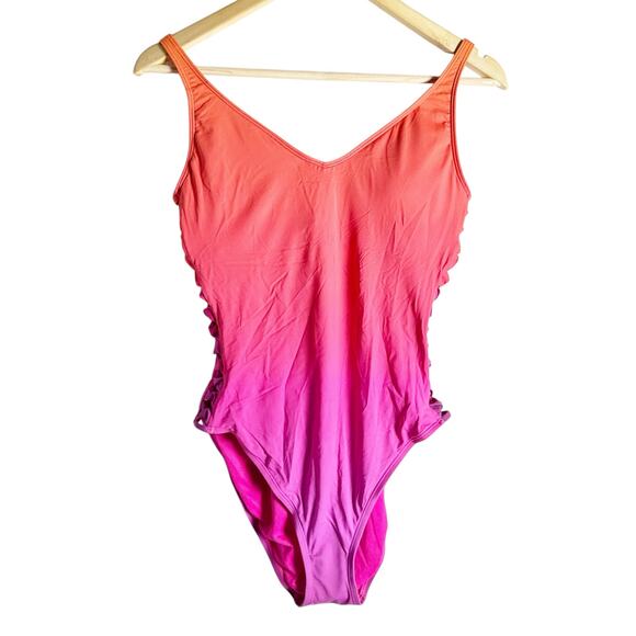 Bleu Rod Beattie Cool Breeze Pink Lace Up Sides Ombre V-Neck One Piece Swimsuit - Picture 3 of 12